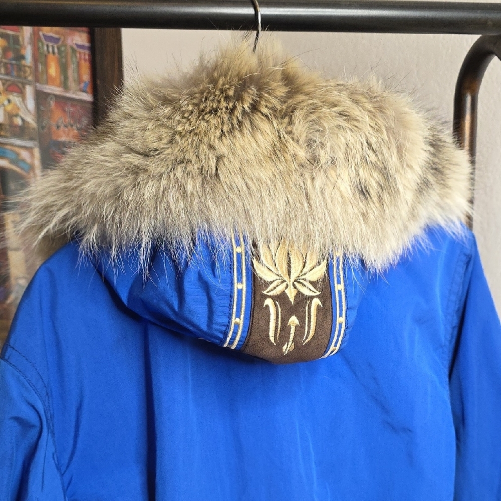 Bogner Blue Women's Ski Jacket with Fur Trim Hood Vintage Size 6 - Picture 4 of 17